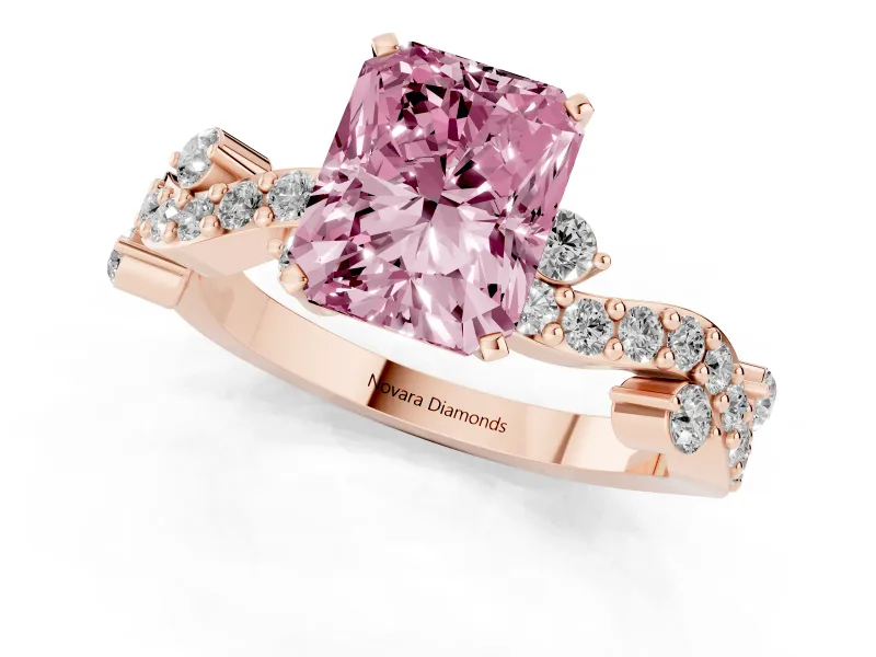 Radiant Cut Twisted Pavé Solitaire Engagement Ring Setting for a Fancy Pink Lab-Grown Diamond | Bar Stations | Rose Gold