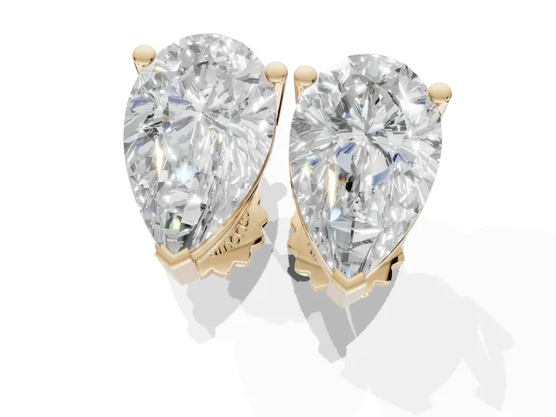 Emerald Cut Lab-Grown Diamond Solitaire Basket Stud Earrings | Open Gallery | Yellow Gold