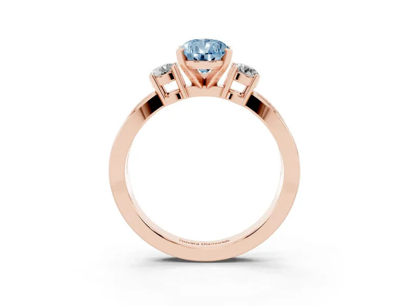 Pear-Shaped Three-Stone Twist Engagement Ring Setting for a Fancy Blue Lab-Grown Diamond | Rose Gold