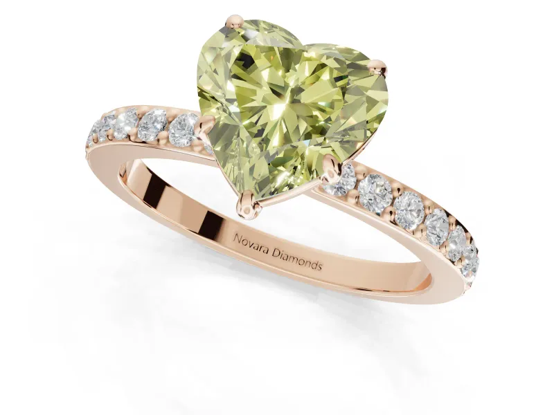 Heart-Shaped Hidden Halo Engagement Ring Setting for a Fancy Yellow Lab-Grown Diamond | Pavé Band | Rose Gold