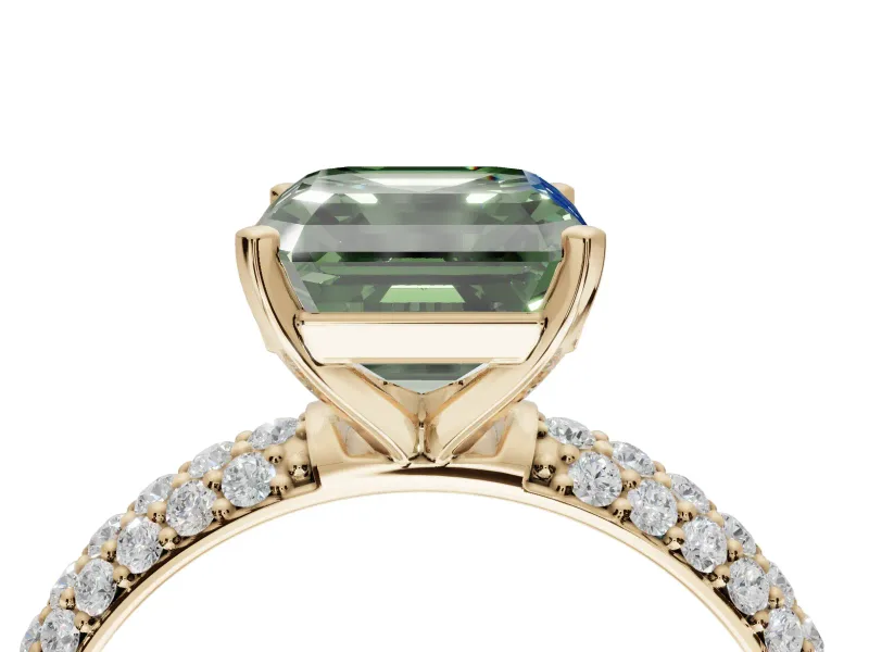 Asscher Cut Domed Pavé Engagement Ring Setting for a Fancy Green Lab-Grown Diamond | Yellow Gold