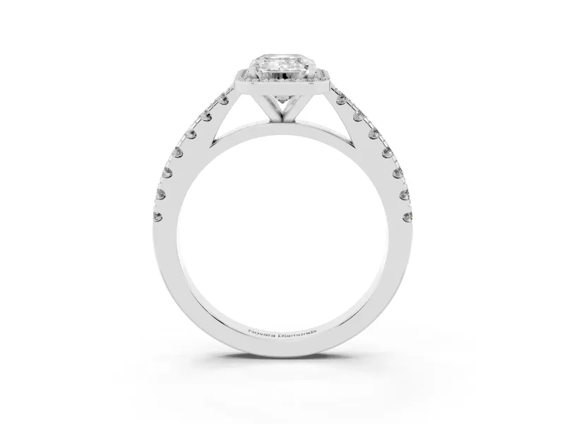 Emerald Cut Halo Pavé Engagement Ring Setting | Single Row Shoulders | Sterling Silver