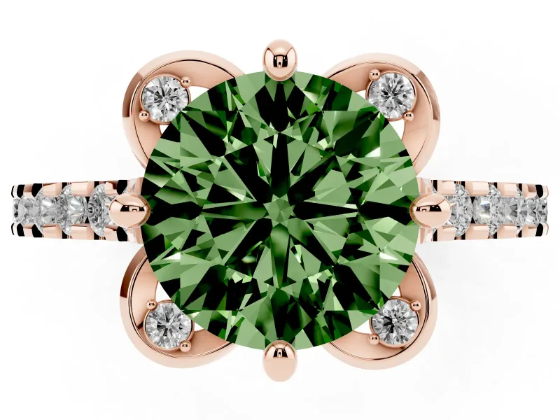 Round Floral Engagement Ring Setting for a Fancy Green Lab-Grown Diamond | Pavé Band | Rose Gold