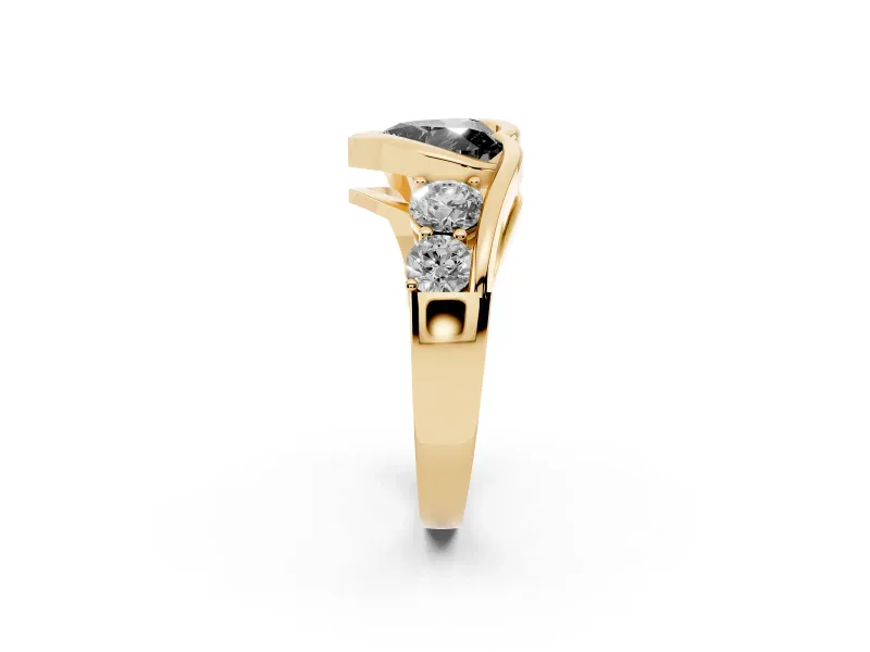 Heart-Shaped Bezel Bypass Engagement Ring Setting for a Black Center | Yellow Gold