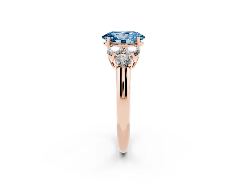 Oval Side Stone Engagement Ring Setting for a Fancy Blue Lab-Grown Diamond | Rose Gold