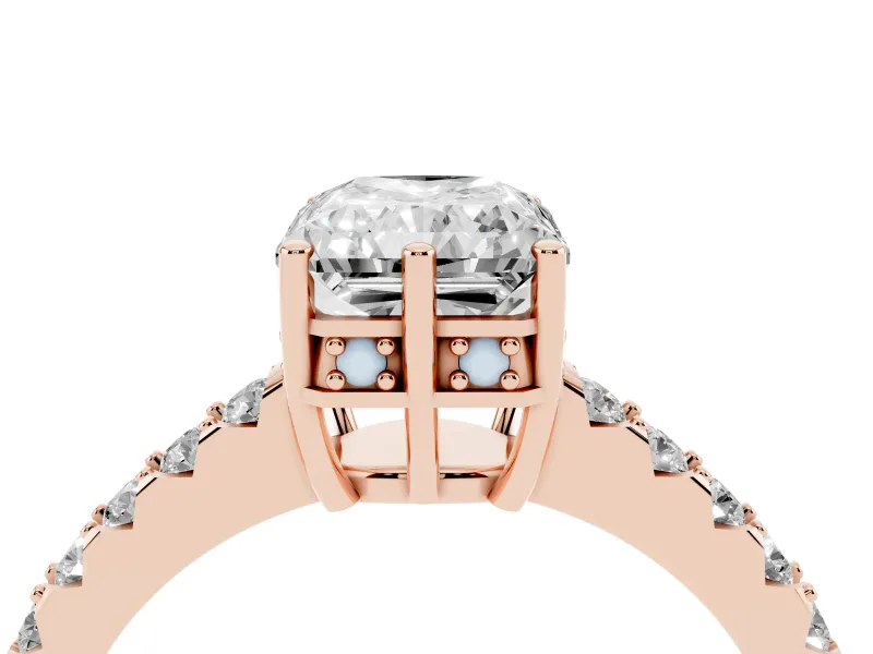 Radiant Cut Hidden Halo Solitaire Engagement Ring Setting | Shared Prong Band | Rose Gold