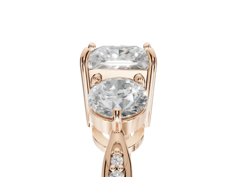 Princess Cut Three Stone Engagement Ring Setting | Tapered Pave Band | Rose Gold