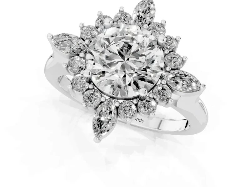 Round Cluster Halo Engagement Ring Setting | Sterling Silver