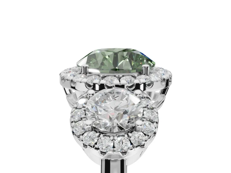Round Three Stone Halo Engagement Ring Setting for a Fancy Green Lab-Grown Diamond | Platinum
