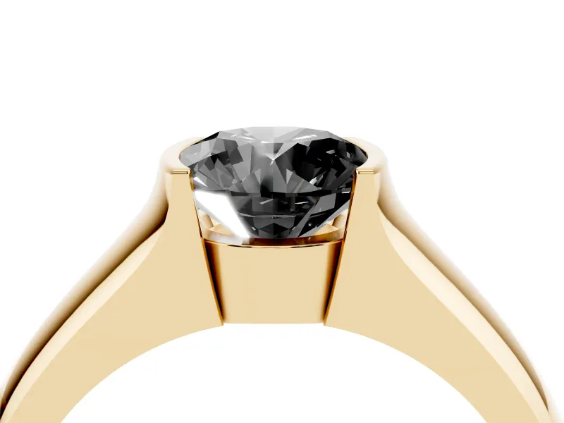 Round Half Bezel Solitaire Engagement Ring Setting for a Black Center | Wide Band | Yellow Gold