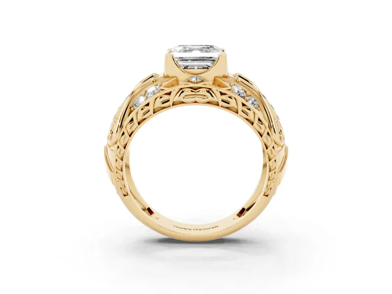 Asscher Cut Art Deco Graduated Pave Engagement Ring Setting | Split Shank | Yellow Gold