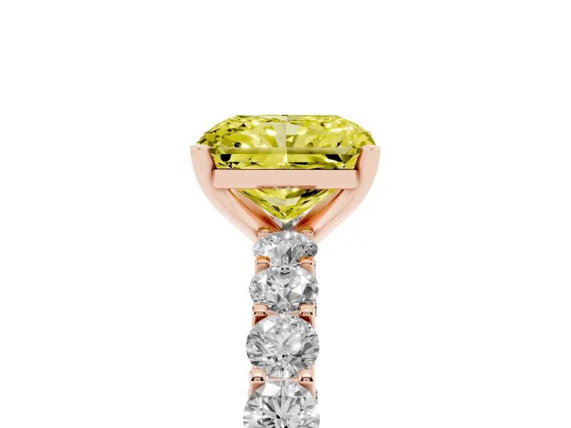 Radiant Cut Shared Prong Engagement Ring Setting for a Fancy Yellow Lab-Grown Diamond | Rose Gold