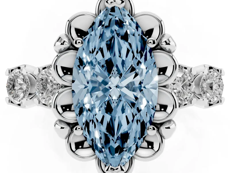 Marquise Floral Engagement Ring Setting for a Fancy Blue Lab-Grown Diamond | Petal Frame | Sterling Silver