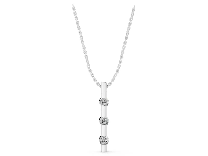 Round Lab-Grown Diamond Three-Stone Vertical Bar Pendant Necklace | Evenly Spaced | Sterling Silver