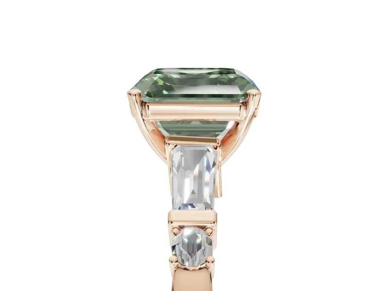 Asscher Cut Tapered Baguette Engagement Ring Setting for a Fancy Green Lab-Grown Diamond | Rose Gold