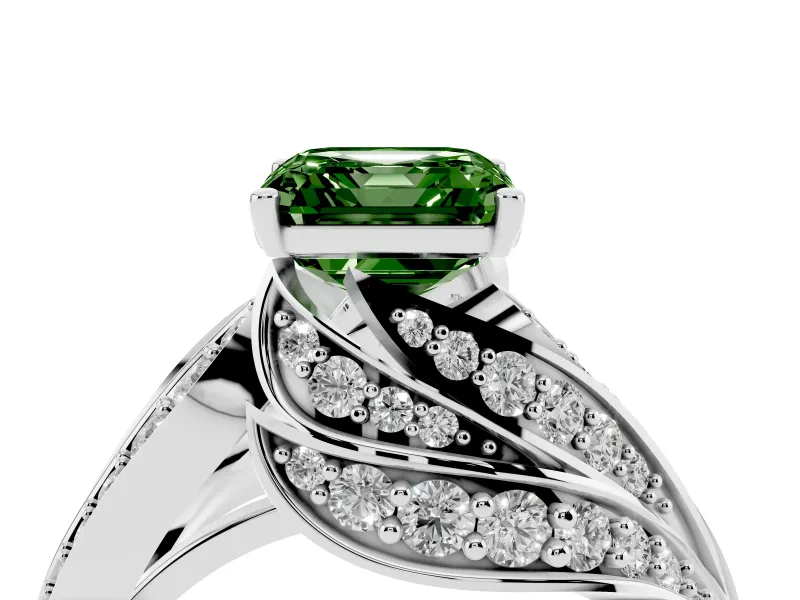 Asscher Cut Bypass Pavé Engagement Ring Setting for a Fancy Green Lab-Grown Diamond | Graduated Pavé | Sterling Silver