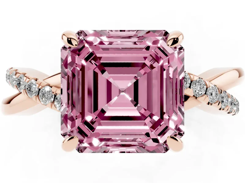 Asscher Cut Twist Engagement Ring Setting for a Fancy Pink Lab-Grown Diamond | Rose Gold