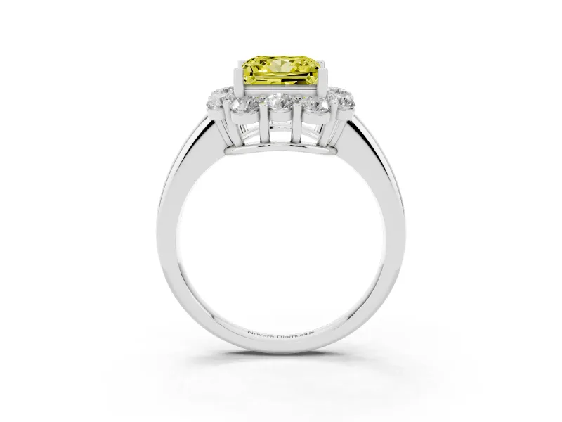Princess Cut Graduated Milgrain Halo Engagement Ring Setting for a Fancy Yellow Lab-Grown Diamond | White Gold
