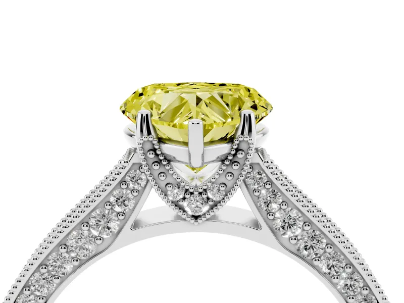 Heart-Shaped Hidden Halo Engagement Ring Setting for a Fancy Yellow Lab-Grown Diamond | Milgrain Pave | Sterling Silver