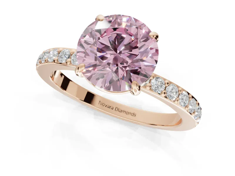 Round Pavé Engagement Ring Setting for a Fancy Pink Lab-Grown Diamond | Rose Gold - Design NV-24928