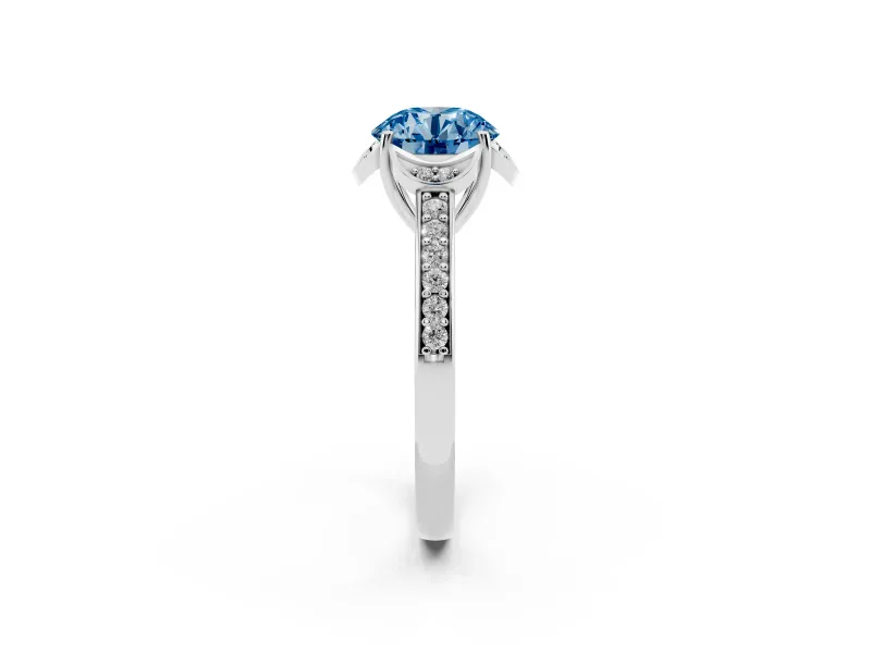 Round Floral Pavé Engagement Ring Setting for a Fancy Blue Lab-Grown Diamond | Platinum