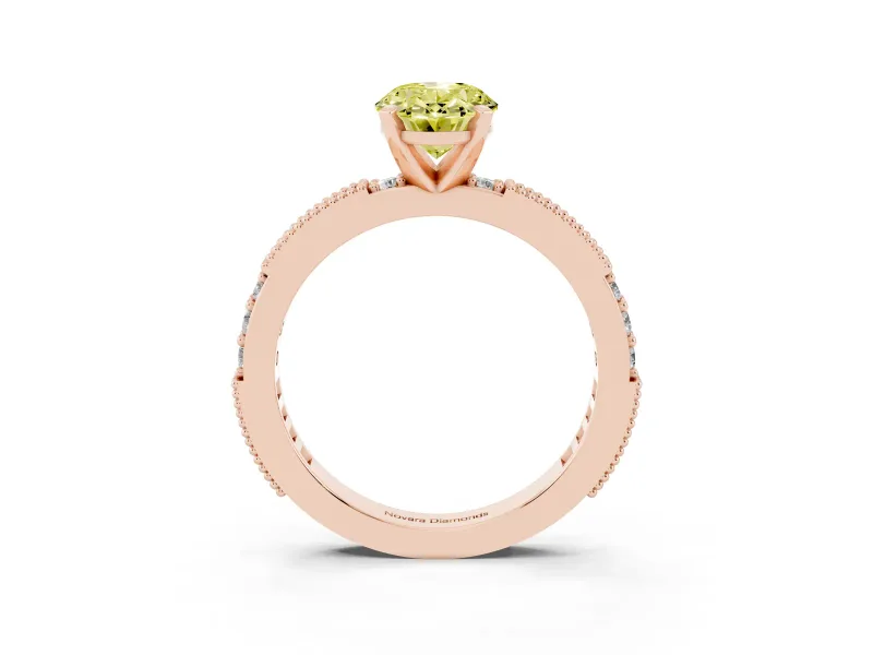 Oval Vintage Pavé Engagement Ring Setting for a Fancy Yellow Lab-Grown Diamond | Rose Gold