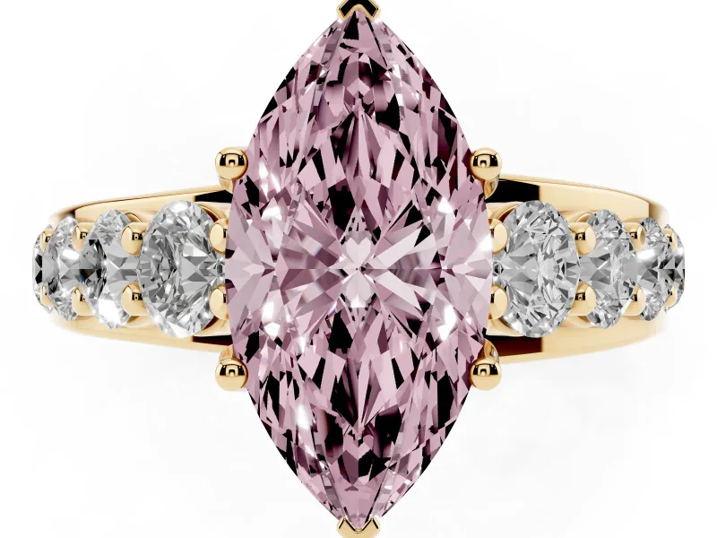 Marquise Graduated Engagement Ring Setting for a Fancy Pink Lab-Grown Diamond | Yellow Gold