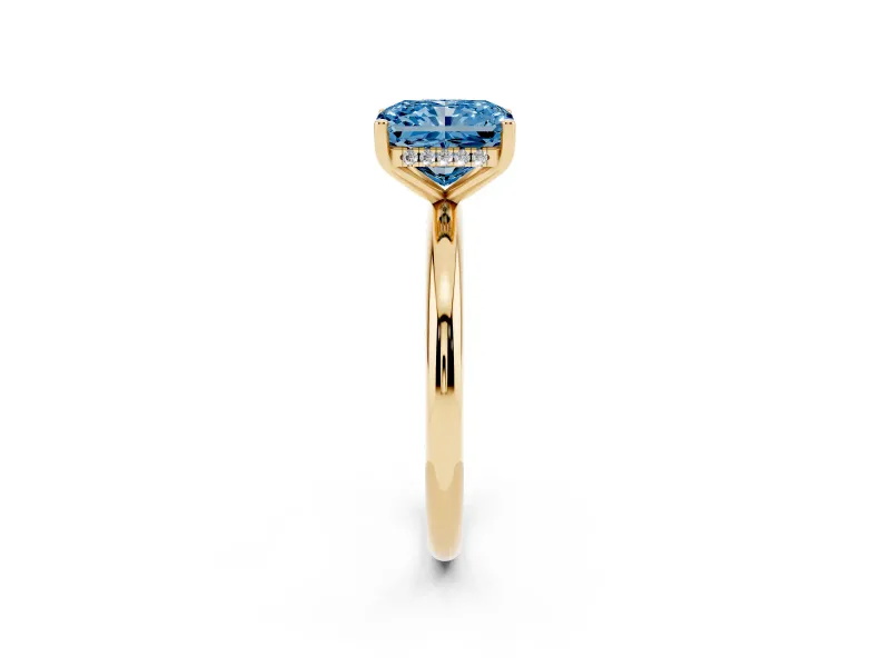 Radiant Cut Hidden Halo Engagement Ring Setting for a Fancy Blue Lab-Grown Diamond | Plain Band | Yellow Gold