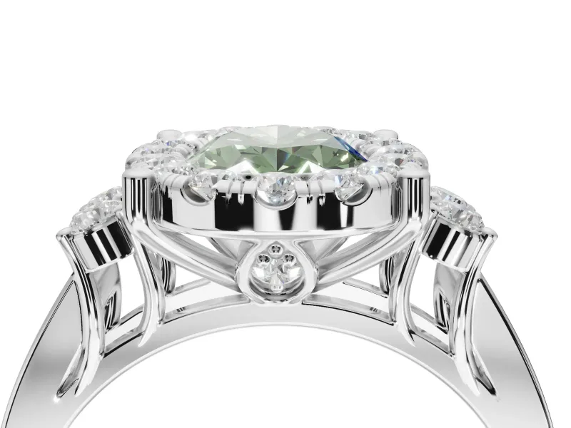 Oval Halo Engagement Ring Setting for a Fancy Green Lab-Grown Diamond | Graduated Channel Band | Sterling Silver