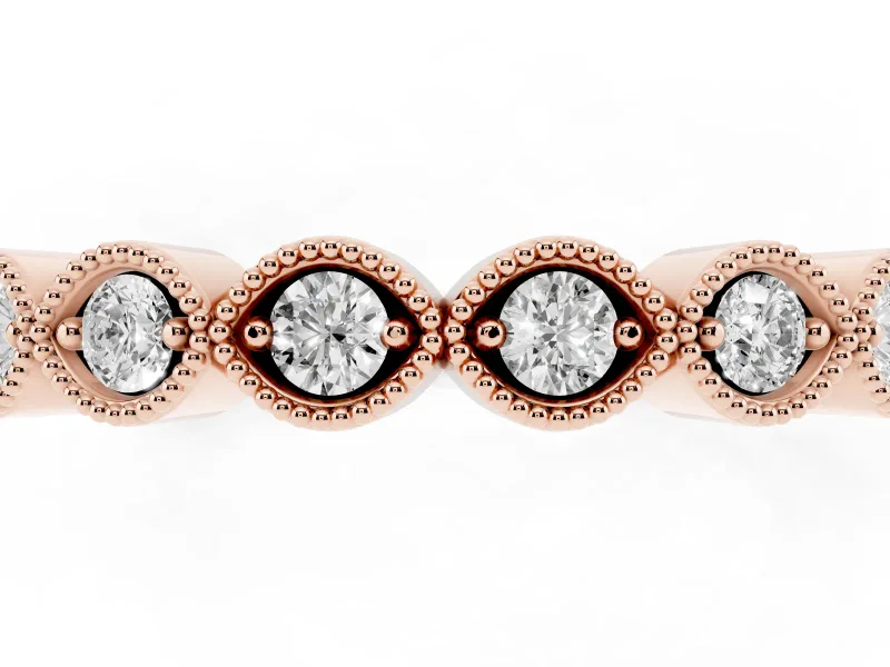 Marquise Diamond Eternity Band Set in Rose gold with Milgrain Bezel Setting