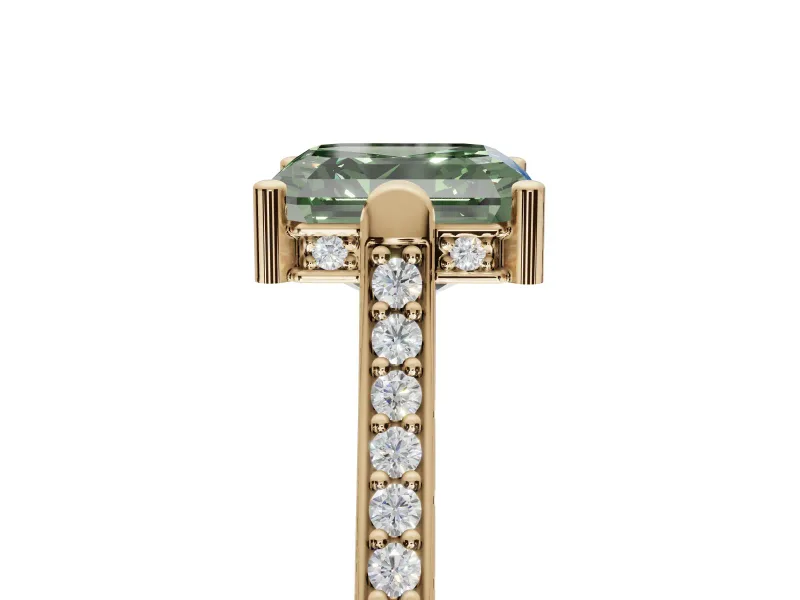 Asscher Cut Vintage Cathedral Engagement Ring Setting for a Fancy Green Lab-Grown Diamond | Carved Band | Yellow Gold