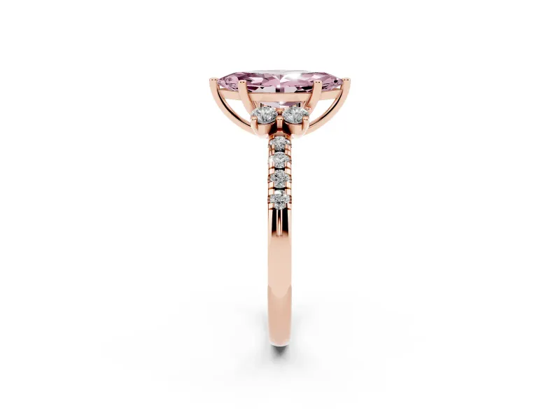 Marquise Side Stone Pave Engagement Ring Setting for a Fancy Pink Lab-Grown Diamond | Paired Round Accents | Rose Gold