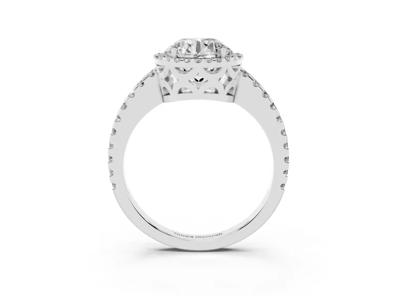 Round Halo Engagement Ring Setting | Half Pave Band | Sterling Silver