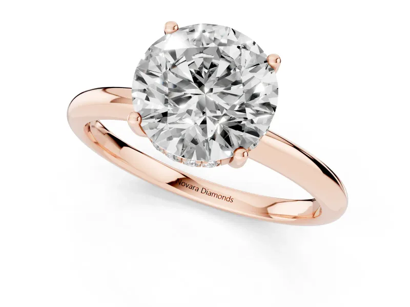 Round Cut Diamond Solitaire Engagement Ring Set in Rose gold with Prong Setting and Polished Band