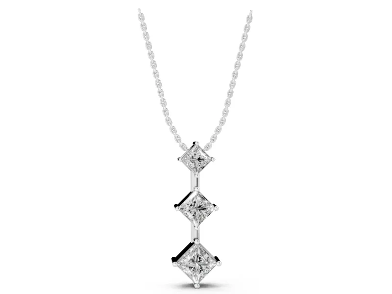 Princess Cut Lab-Grown Diamond Three-Stone Pendant Necklace | Set on Point | White Gold