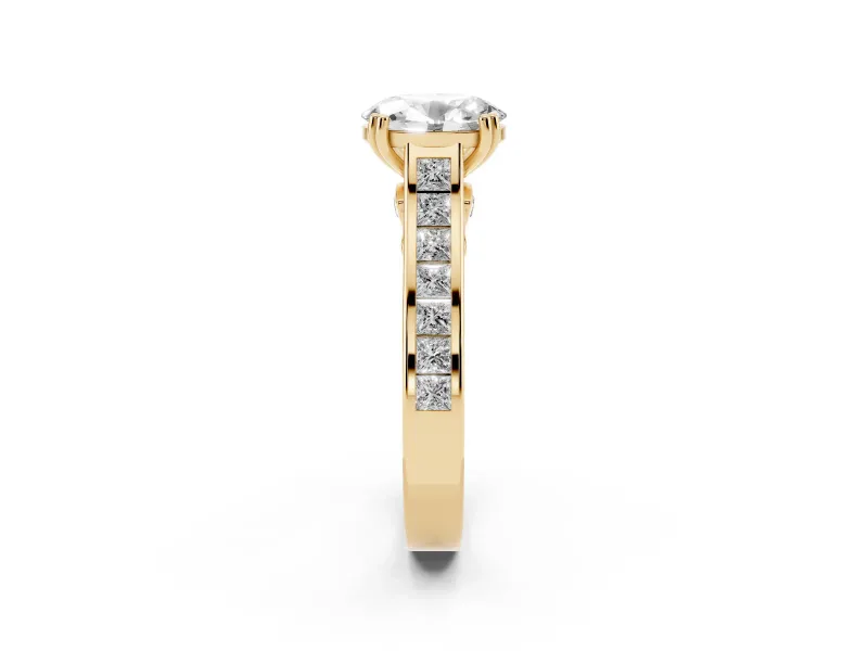 Oval Cathedral Channel Set Engagement Ring Setting | Double Claw Prongs | Yellow Gold