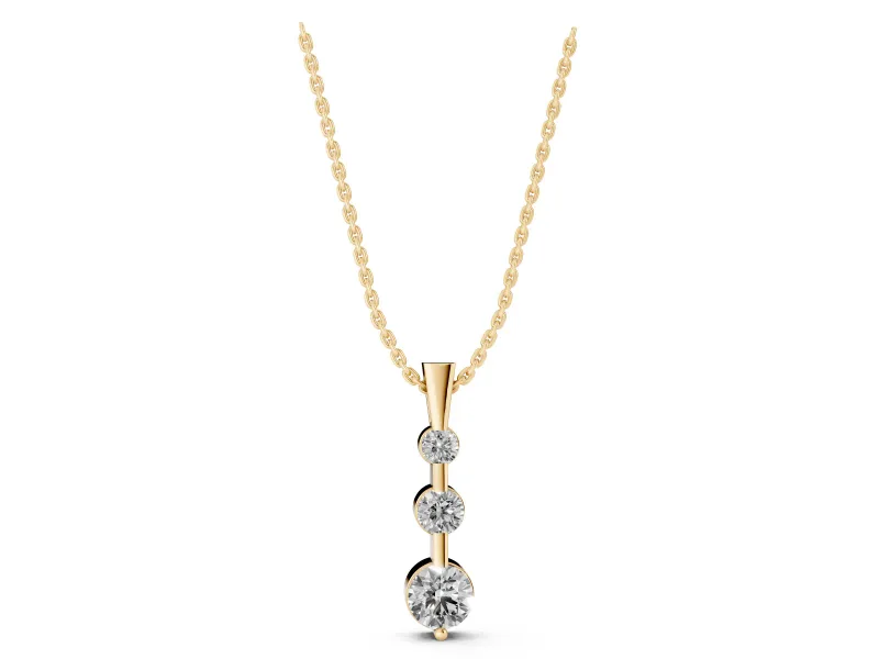 Round Lab-Grown Diamond Graduated Three-Stone Bar Pendant Necklace | Tapered Bail | Yellow Gold