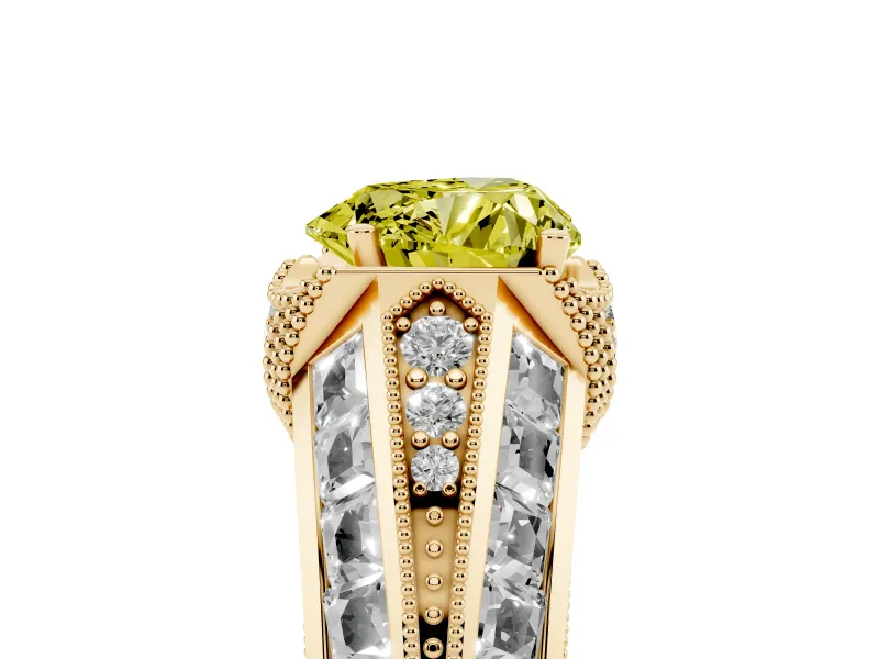 Heart-Shaped Vintage Milgrain Engagement Ring Setting for a Fancy Yellow Lab-Grown Diamond | Hidden Halo | Yellow Gold