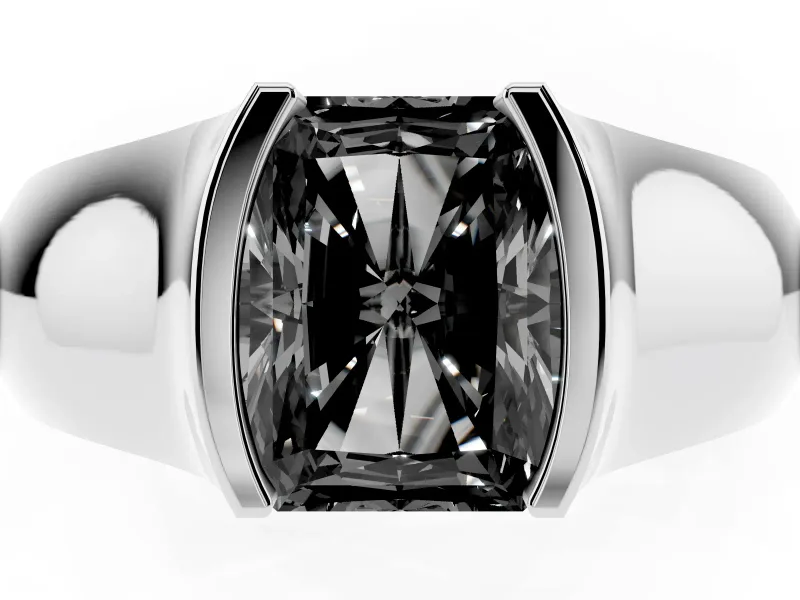Radiant Cut Half Bezel Engagement Ring Setting for a Black Center | Wide Band | Sterling Silver