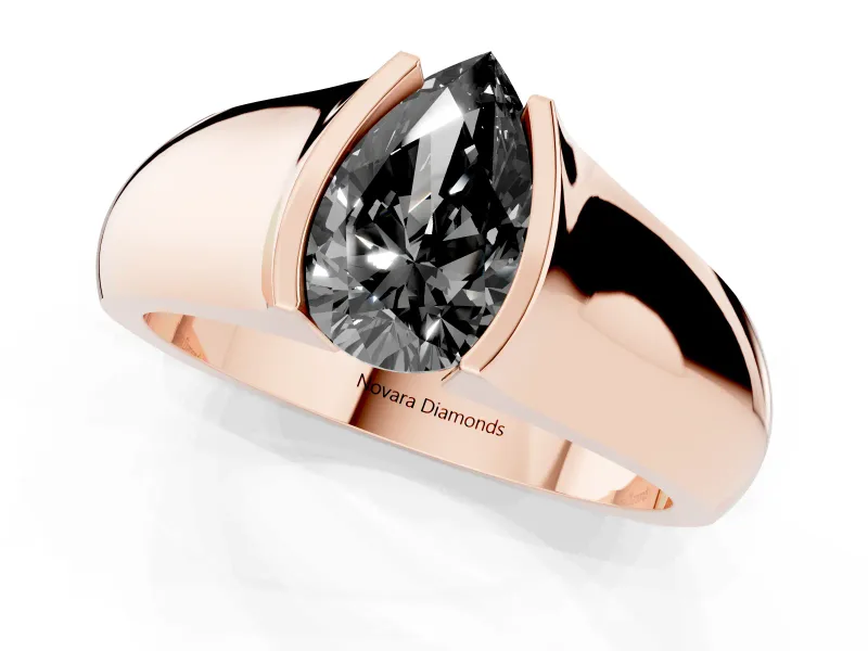Pear-Shaped Half Bezel Solitaire Engagement Ring Setting for a Black Center | Wide Band | Rose Gold