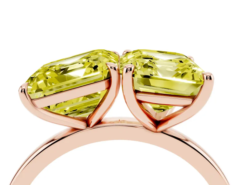 Fancy Yellow Asscher Cut and Emerald Cut Toi Moi Ring Set in Rose gold with Prong Setting