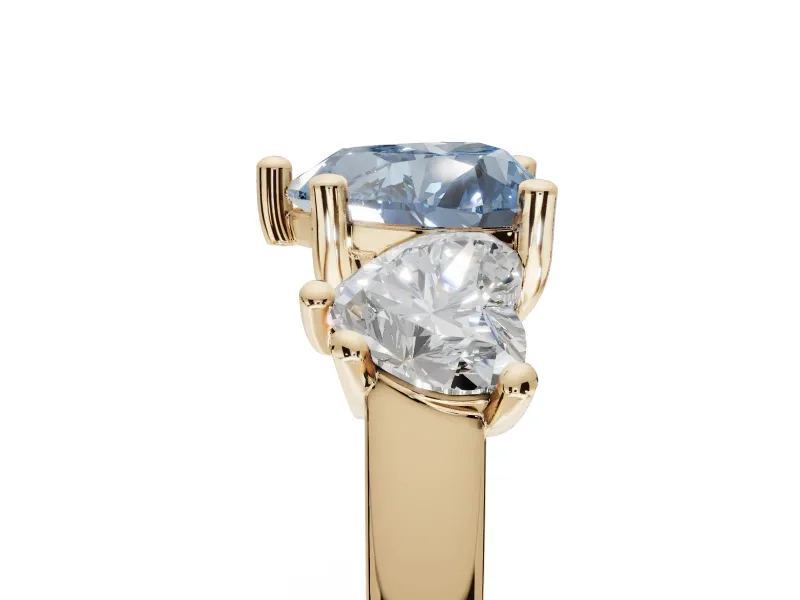 Heart-Shaped Three Stone Engagement Ring Setting for a Fancy Blue Lab-Grown Diamond | Tapered Band | Yellow Gold