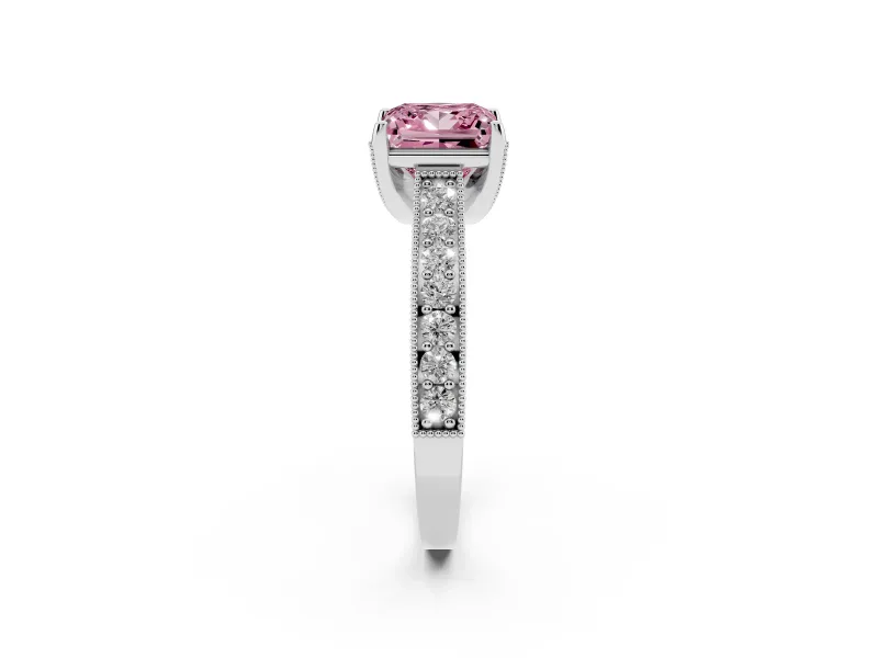 Princess Cut Hidden Halo Engagement Ring Setting for a Fancy Pink Lab-Grown Diamond | Milgrain Pave | Platinum