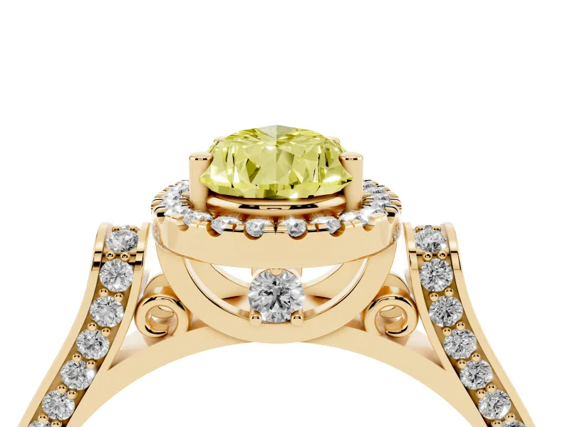 Pear-Shaped Halo Engagement Ring Setting for a Fancy Yellow Lab-Grown Diamond | Pavé Panel Shoulders | Yellow Gold