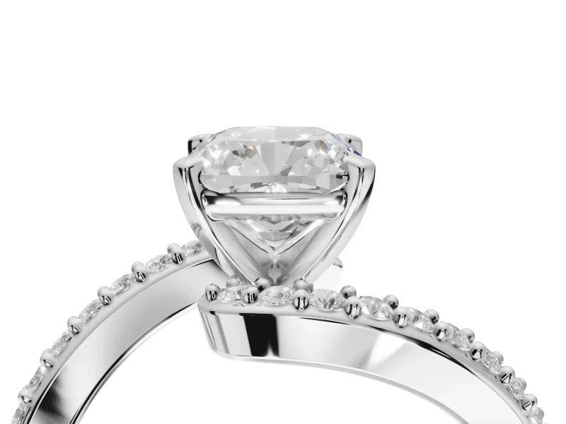 Cushion Cut Bypass Pavé Solitaire Engagement Ring Setting | Swirl Band | Platinum