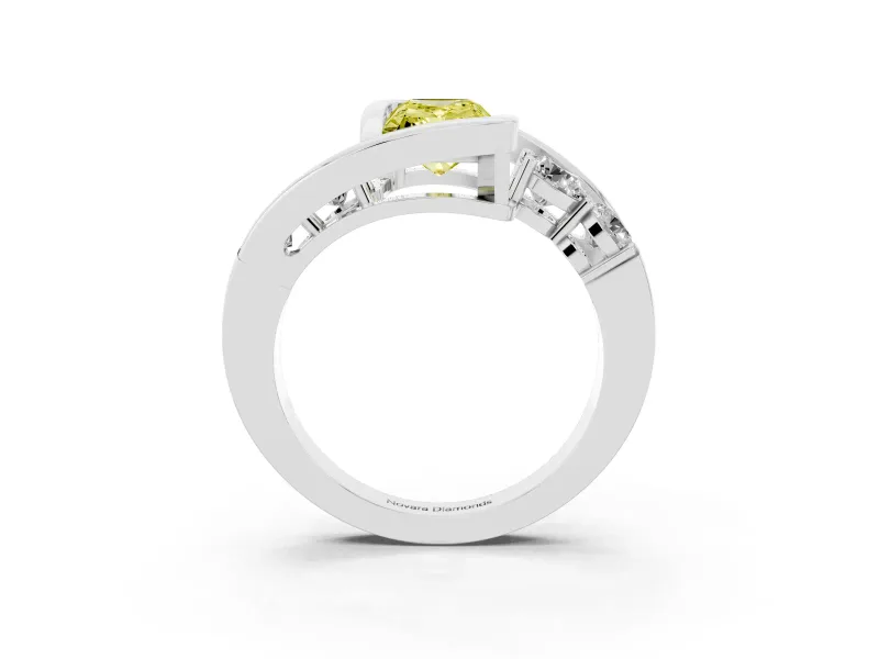Fancy Yellow Radiant Cut Diamond Bezel Bypass Ring Set in Silver with Round Accents