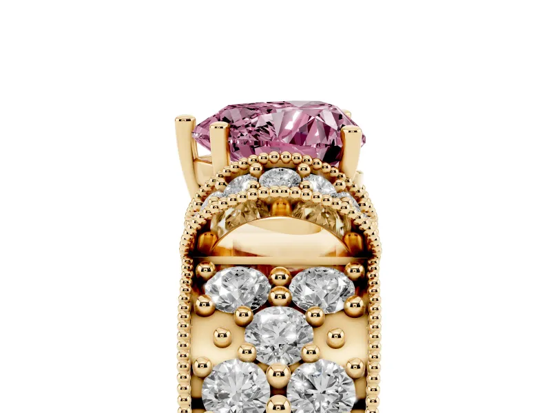 Heart-Shaped Vintage Pave Engagement Ring Setting for a Fancy Pink Lab-Grown Diamond | Milgrain Edges | Yellow Gold