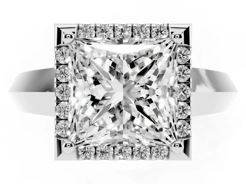Princess Cut Diamond Halo Ring Set in White gold with Cathedral Band and Prong Setting