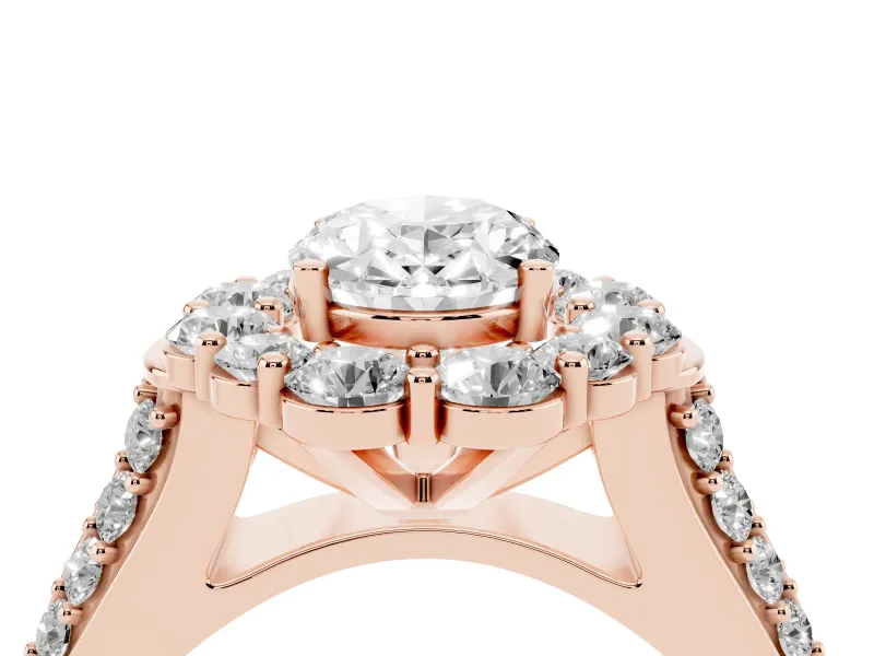 Oval Large Accent Halo Engagement Ring Setting | Graduated Pavé | Rose Gold