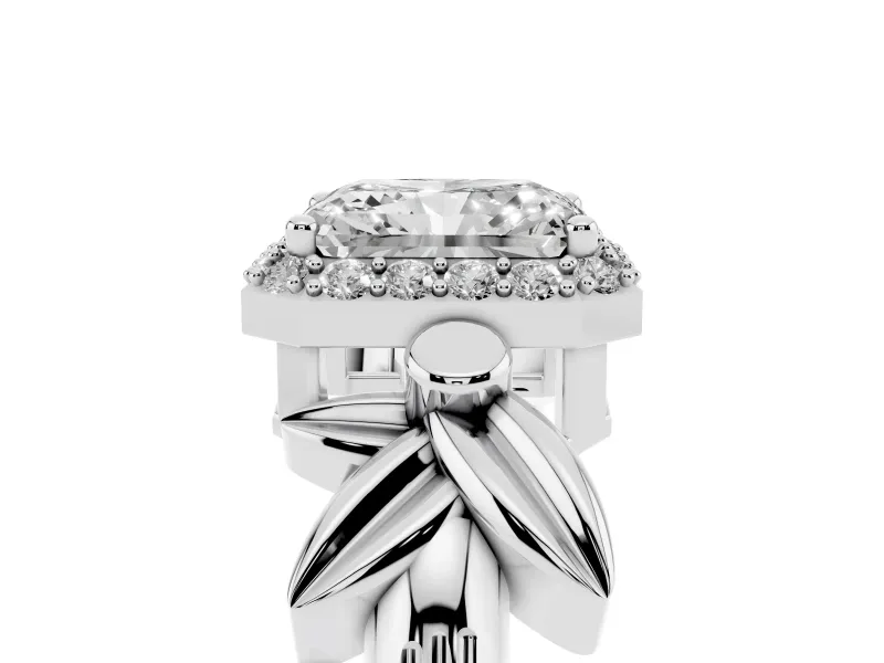 Radiant Cut Diamond Halo Floral Band Ring Set in Silver with Prong Setting